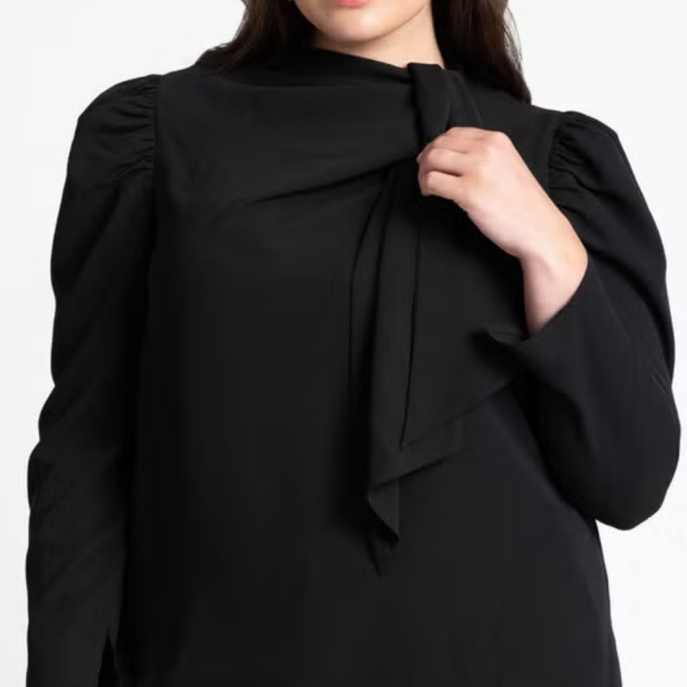 NWT Stylish Black Drape Tie-Front Blouse